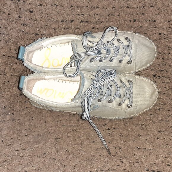 SAM EDELMAN-Carleigh Blue Chambray Denim Lace Up Espadrilles-Sz 8-Excellent - Picture 6 of 7